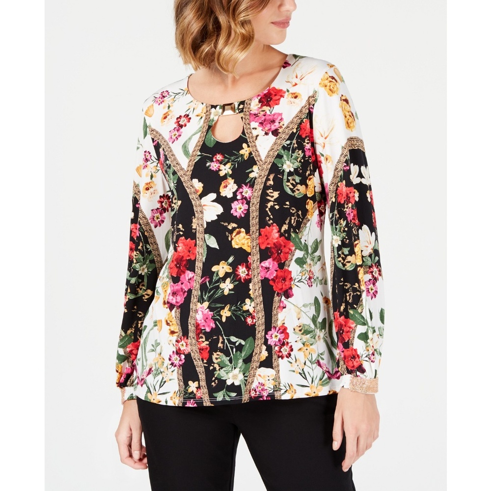 JM Collection Petite Beaded Cuff Tunic, PS